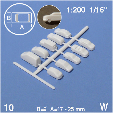 CARS, ASSORTED 10 TYPES, M=1:200 WHITE / 1:200 / L = 17-25 MM