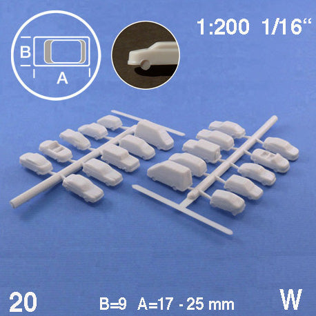 CARS, ASSORTED 10 TYPES, M=1:200 WHITE / 1:200 / L = 17-25 MM