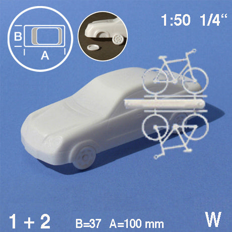 CAR, TYPE 'SEDAN' w/ BICYCLE, M=1:50 WHITE / 1:50 / L = 100 MM