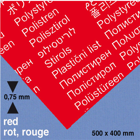 STYRENE SHEET, D = 0,75 MM RED / N/A / 400 x 500 MM