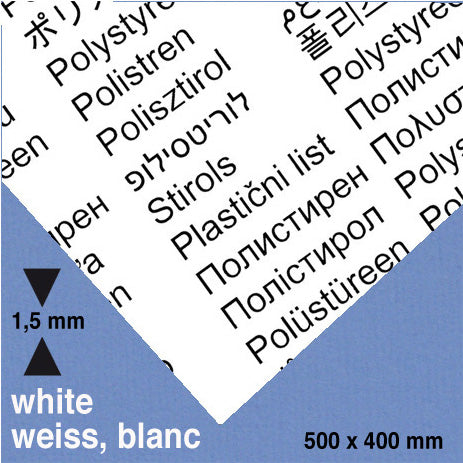 STYRENE SHEET, D = 1,5 MM WHITE / N/A / 400 x 500 MM