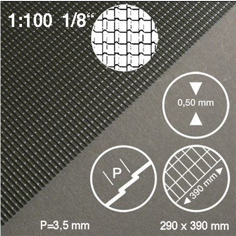 ROOF TILE SHEET, M=1:100 BLACK / 1:100 / 290 x 390 x 0.5 MM