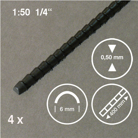 RIDGE TILE STRIPS, ROUND, M=1:50 BLACK / 1:50 / 6 x 390 MM