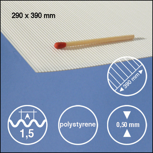 CORRUGATED STYRENE, L = 1,5 MM WHITE / N/A / 290 x 390 x 0.5 MM