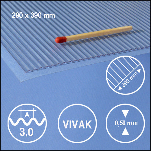 CORRUGATED CLEAR PET-G, L = 3,0 MM CLEAR / N/A / 290 x 390 x 0.5 MM