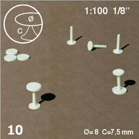ROUND TABLES, CENTRAL LEG, M=1:100 WHITE / 1:100 / D = 8 MM