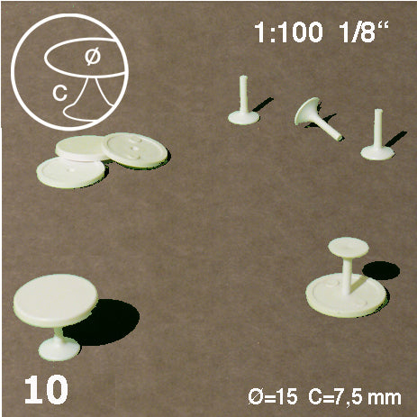 ROUND TABLES, CENTRAL LEG, M=1:100 WHITE / 1:100 / D = 15 MM