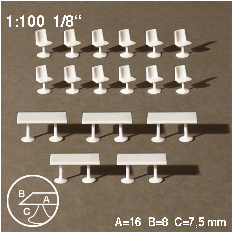 TABLES + 12 CHAIRS, M=1:100 WHITE / 1:100 / 16 x 8 MM