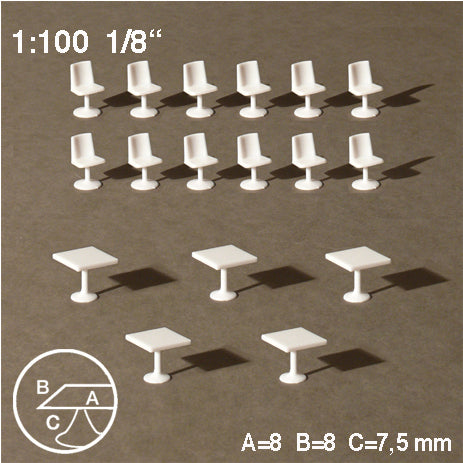 SQUARE TABLES + 12 CHAIRS, M=1:100 WHITE / 1:100 / 8 x 8 MM