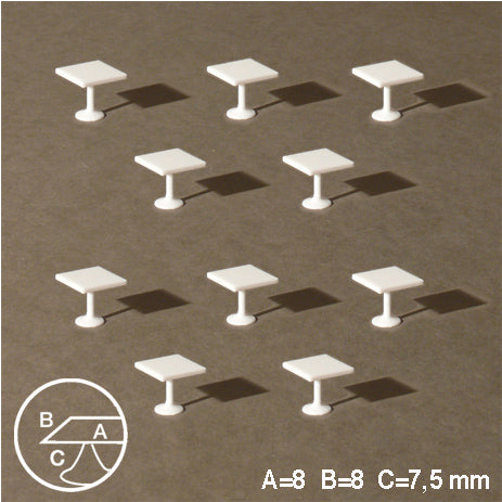 SQUARE TABLES, CENTRAL LEG, M=1:100 WHITE / 1:100 / 8 x 8 MM