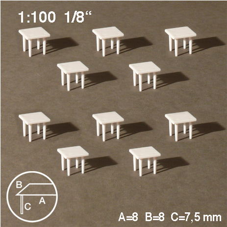 SQUARE TABLES, M=1:100 WHITE / 1:100 / 8 x 8 MM