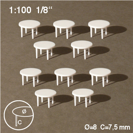 ROUND TABLES, M=1:100 WHITE / 1:100 / D = 8 MM