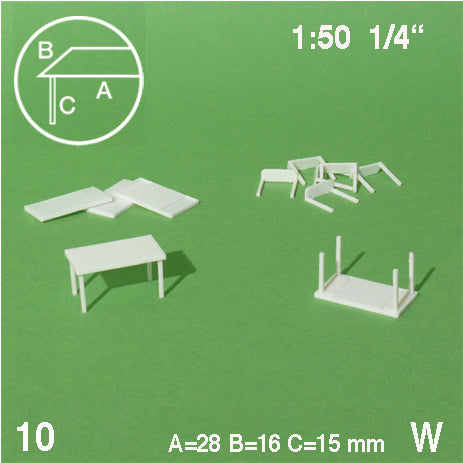 TABLES, LEGS SEPARATED, M=1:50 WHITE / 1:50 / 28 x 16 MM