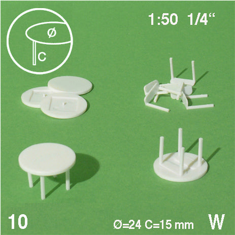 ROUND TABLES, LEGS SEPERATED, M=1:50 WHITE / 1:50 / D = 24 MM
