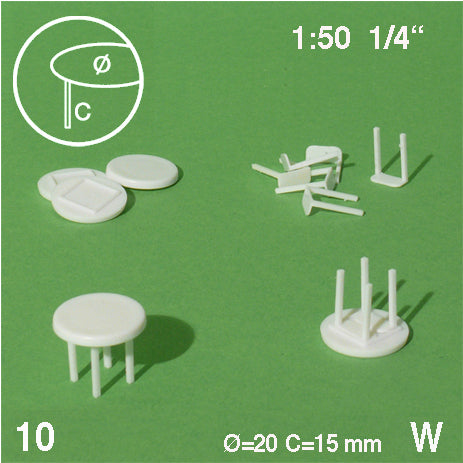 ROUND TABLES, LEGS SEPERATED, M=1:50 WHITE / 1:50 / D = 20 MM