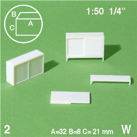 OFFICE CABINET, 3 SHELFS, M=1:50 WHITE / 1:50 / 32 x 8 MM