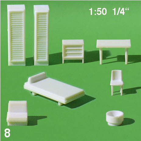 HOTEL ROOM FURNITURE SET WHITE / 1:50 / N/A