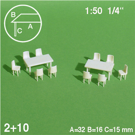 TABLES + 10 CHAIRS, M=1:50 WHITE / 1:50 / 32 x 16 MM