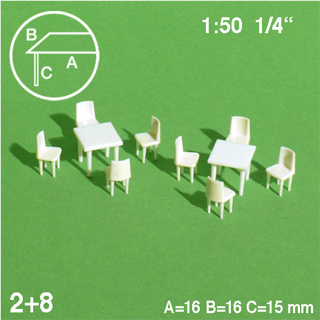 TABLES + 8 CHAIRS, M=1:50 WHITE / 1:50 / 16 x 16 MM