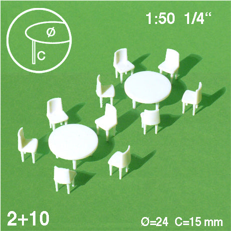 TABLES + 10 CHAIRS, M=1:50 WHITE / 1:50 / D = 24 MM