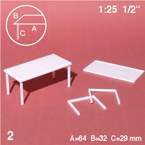 TABLES, LEGS SEPARATED, M=1:25 WHITE / 1:25 / 64 x 32 MM