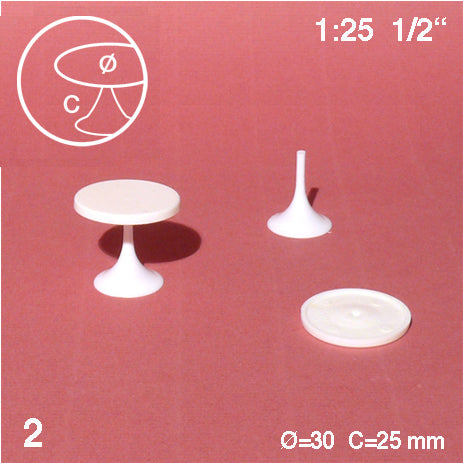 ROUND TABLES, CENTRAL LEG, M=1:25 WHITE / 1:25 / D = 30 MM