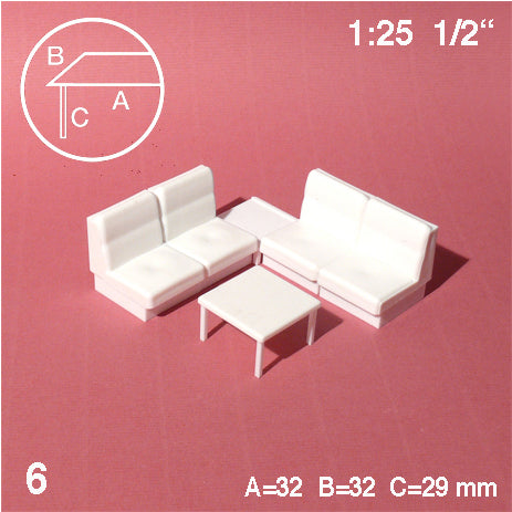 COUCH SET w/ COFFEE TABLE, M=1:25 WHITE / 1:25 / 32 x 32 MM