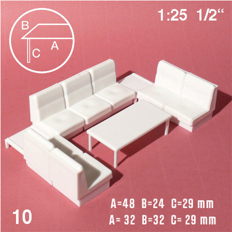 COUCH SET w/ COFFEE TABLES, M=1:25 WHITE / 1:25 / 64/32 x 32 MM