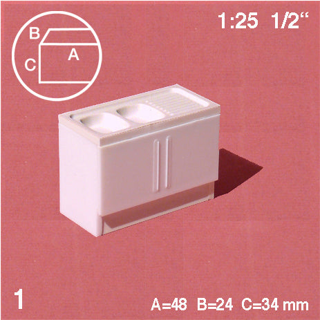 BASE CUPBOARD, DOUBLE SINK, M=1:25 WHITE / 1:25 / 48 x 12 MM