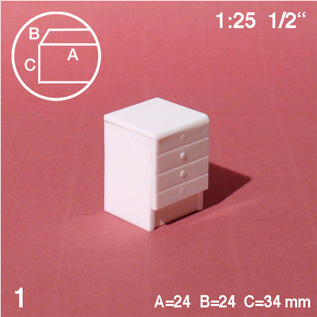 BASE CUPBOARD UNIT w/ DRAWERS, M=1:25 WHITE / 1:25 / 24 x 24 MM